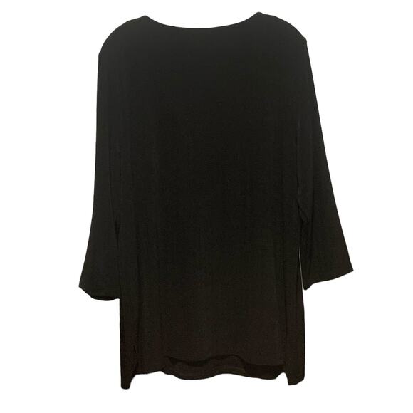 CHICO'S Travelers Top Sz 3 16 / 18 Grommets Black Slinky Split-Neck 3/4 Sleeves - Picture 8 of 8